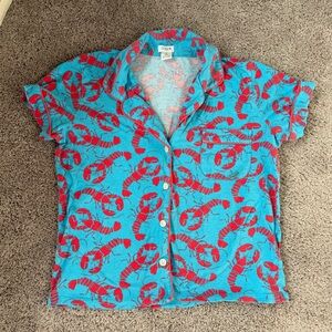 J. Crew Lobster Blue and Red pajama button down Shirt summer coastal Maine small